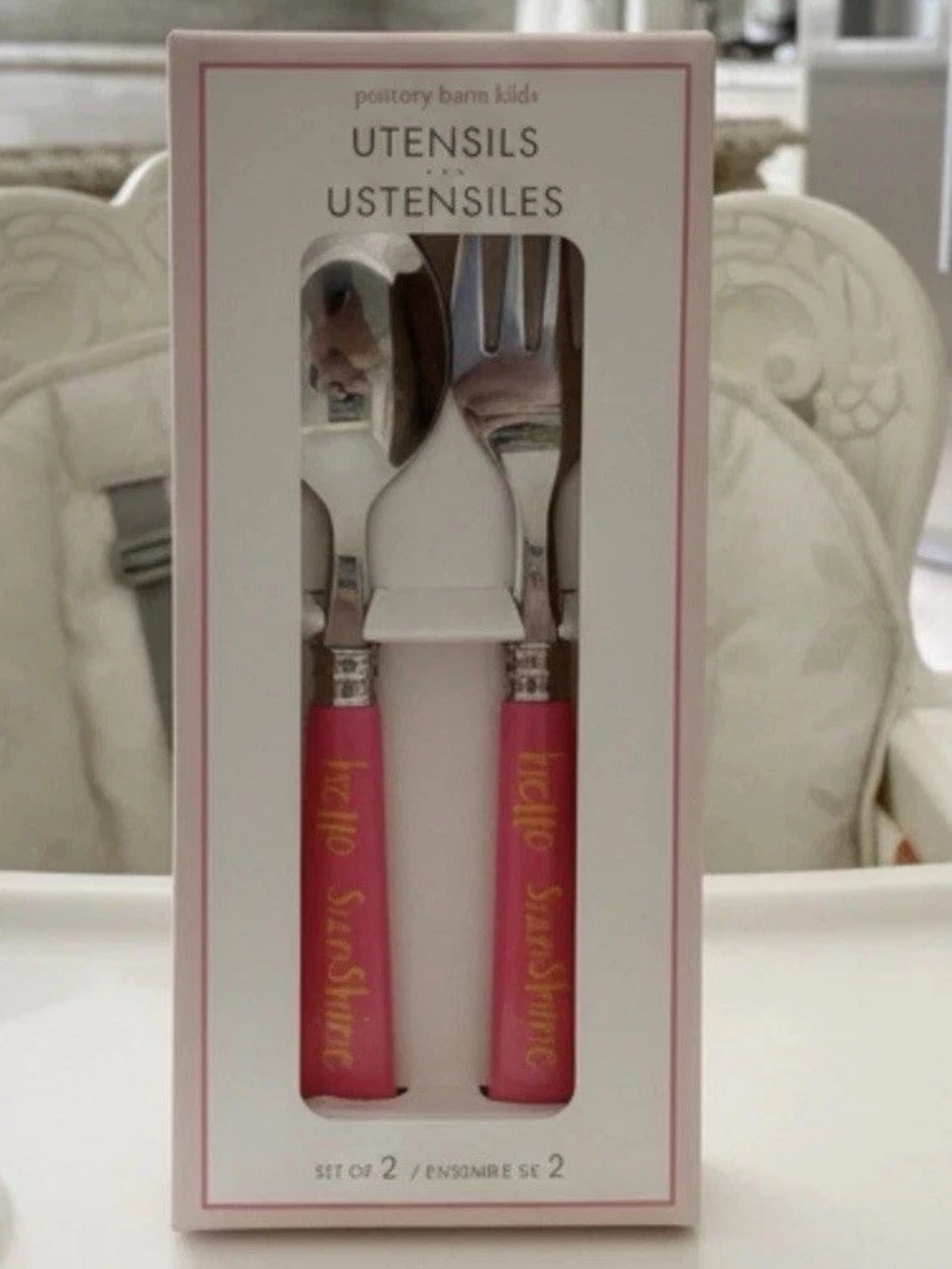 BN Pottery Barn Kids Pink & Yellow 'Hello Sunshine' Kids Utensil Set - 2 Piece